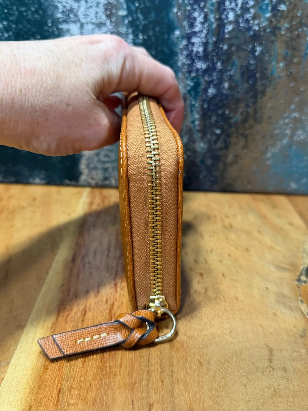 Dooney & Bourke Classic Saffiano Leather Zip Wristlet Wallet Warm Gingerbread